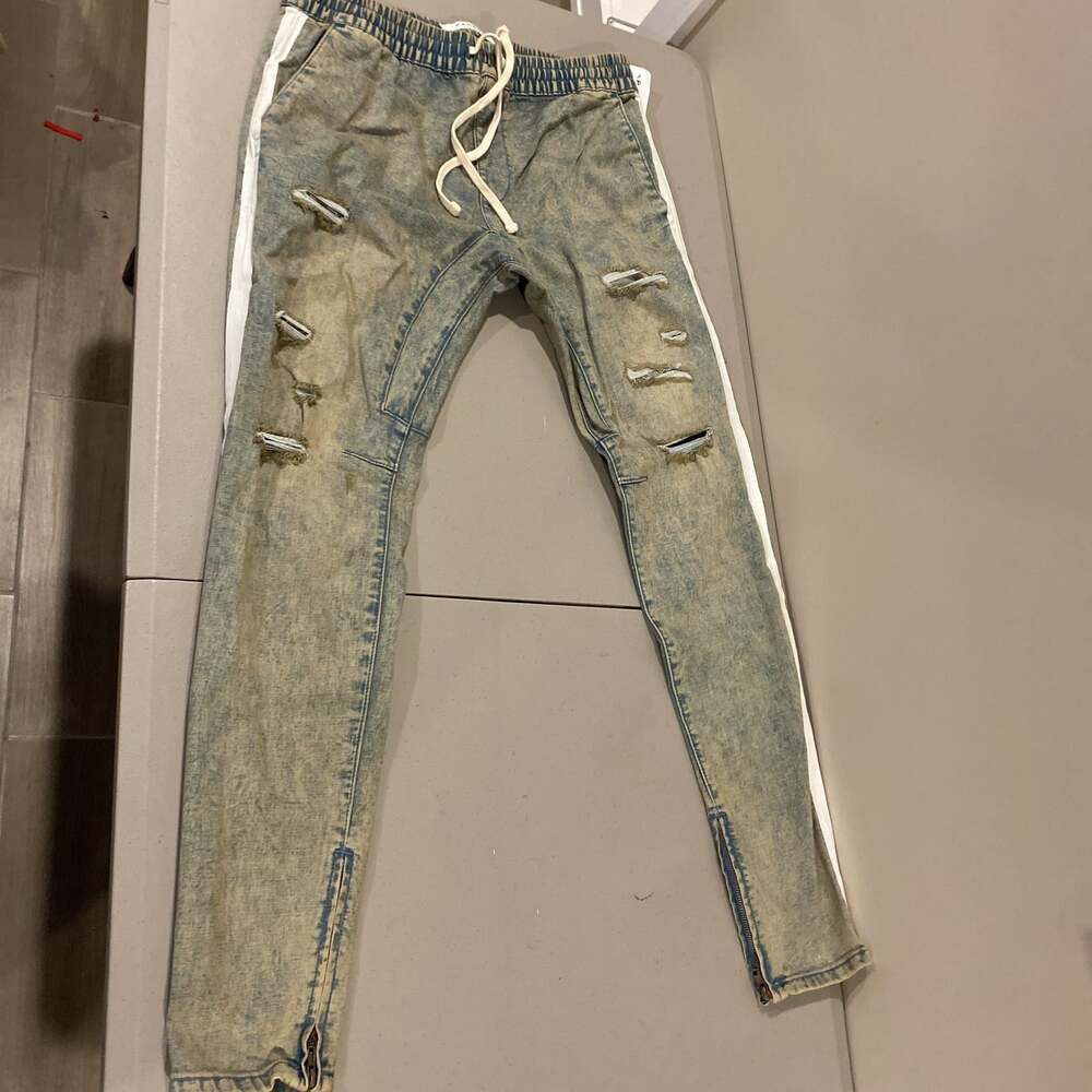 PacSun Men's Distressed Denim Joggers with Side Stripes